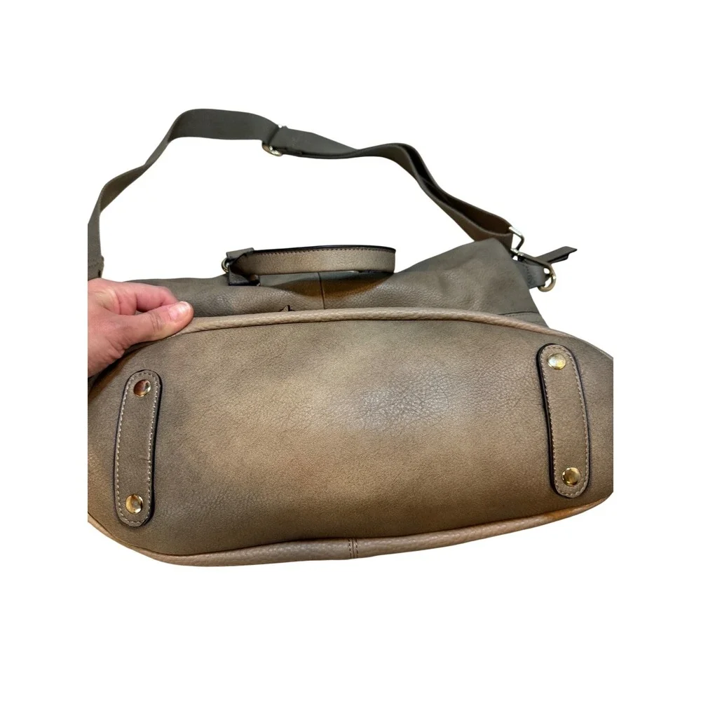 Moda‎ Luxe Taupe Convertible Satchel Crossbody Bag Gold Hardware